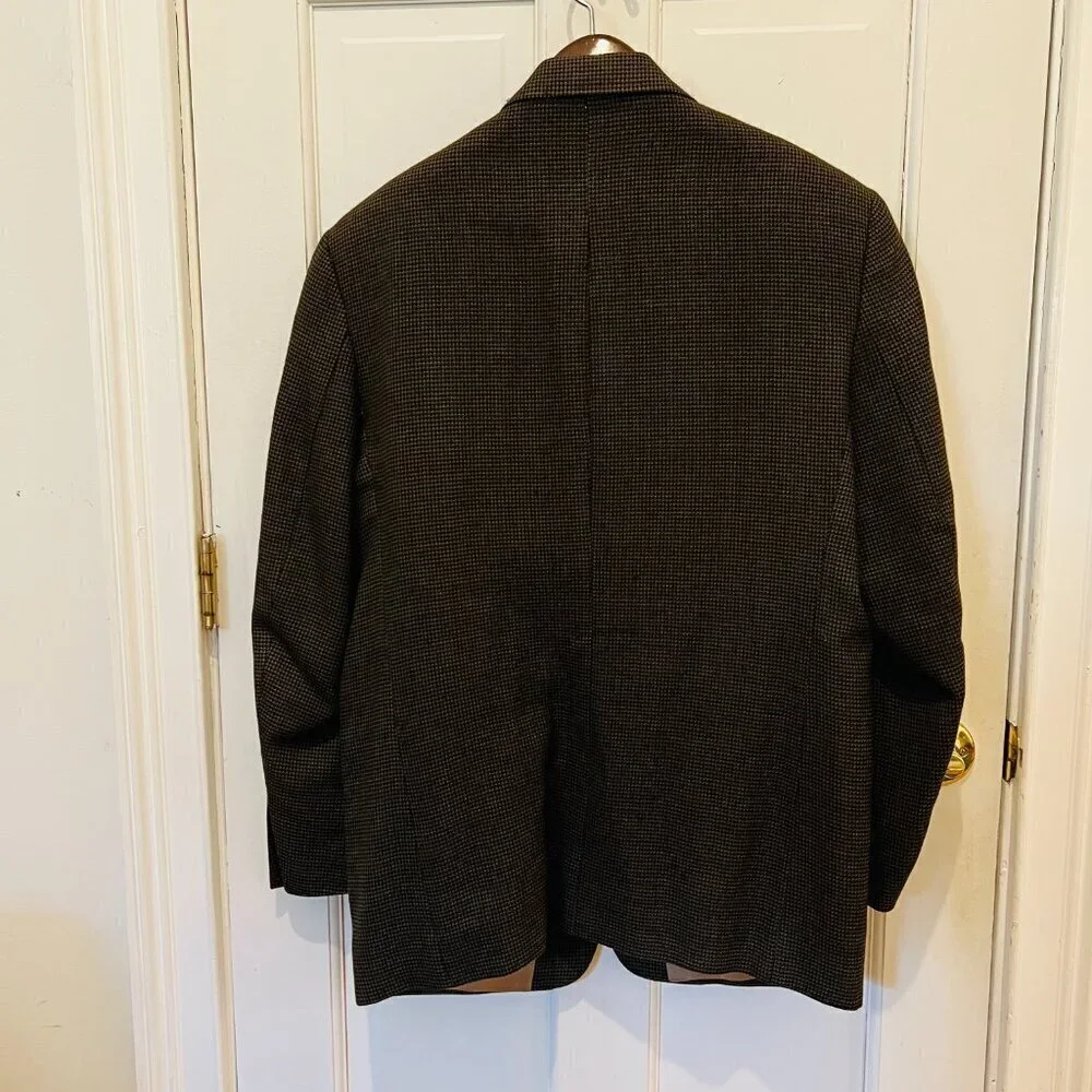 VINTAGE Tweed Jacket L Houndstooth Check 100% Wool Blazer 42 R